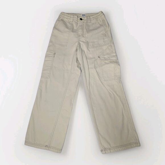 BDG Urban Outfitters High Rise Baggy Beige Cargo Wide Leg Flare Y2K Size 30 L 32 - Picture 1 of 4